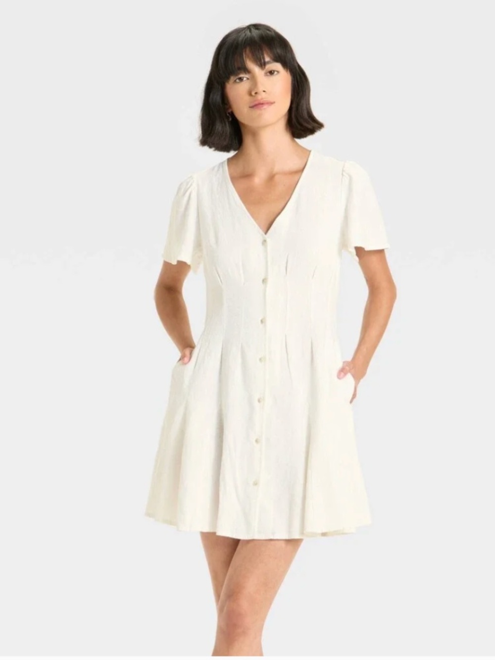 Universal Thread Button Front Mini A-Line Dress White XS NWT